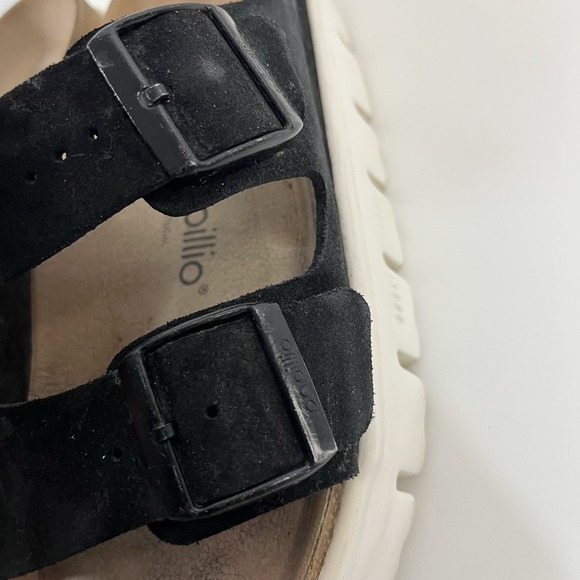 Arizona Platform Leather Chunky Suede Black Birkenstock Papillio Wedges Sz 40 - Picture 14 of 15
